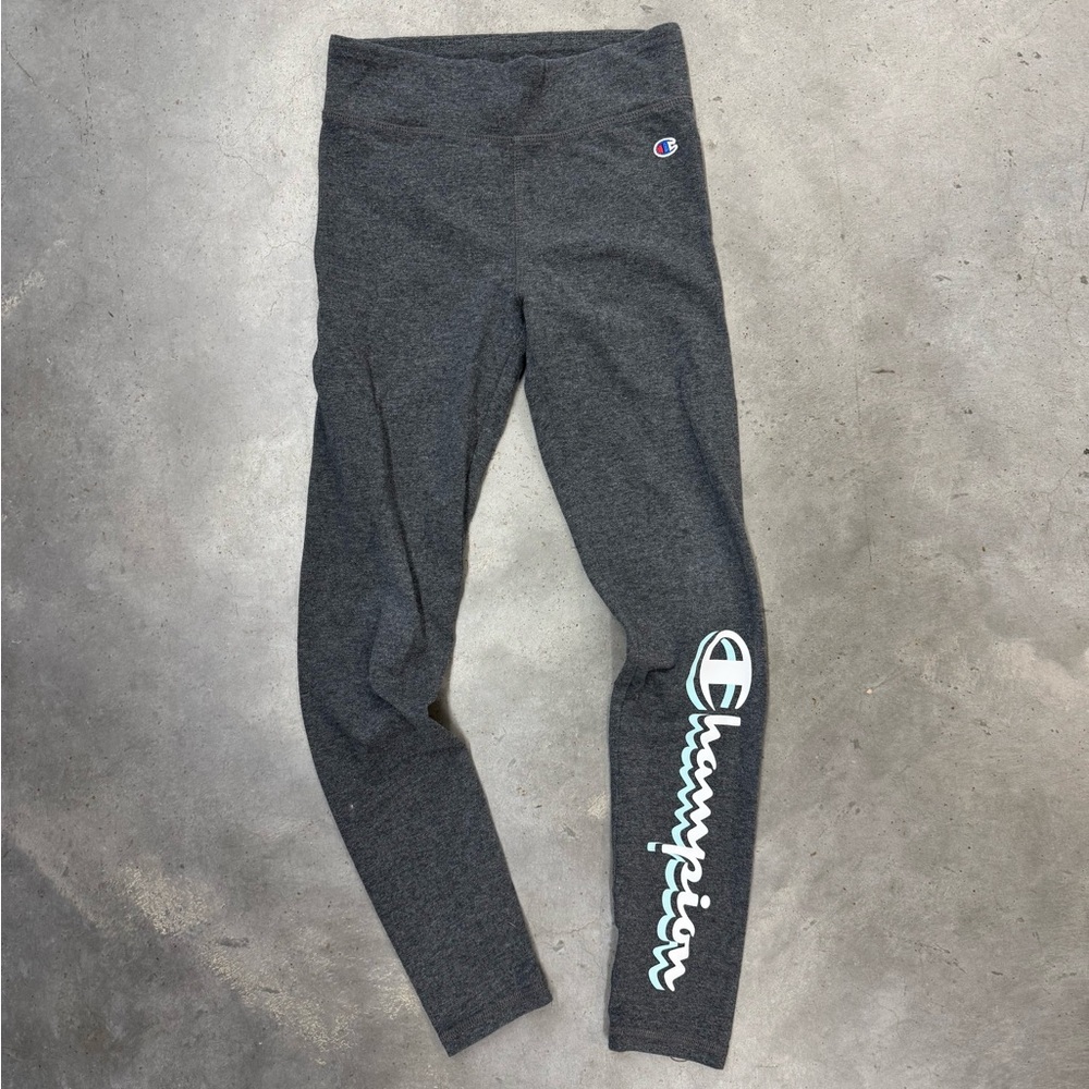 Champion Girls Leggings Size Small Gray Athletic Logo Leggings Youth EUC